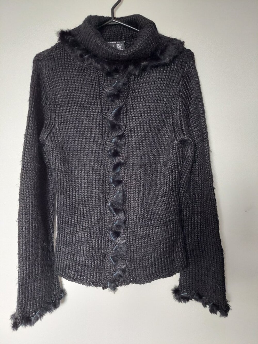 Michelle Nicole Size Small Knit Turtleneck Sweater Faux Fur Trim Y2K